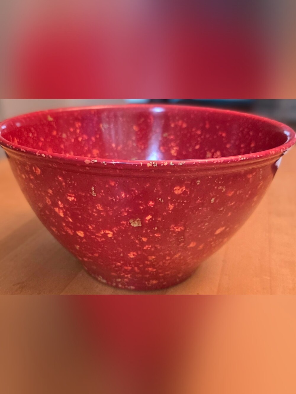 Rachael Ray Red Melamine Confetti Garbage Speckled Mixing Bowl 10” Rubber Bottom